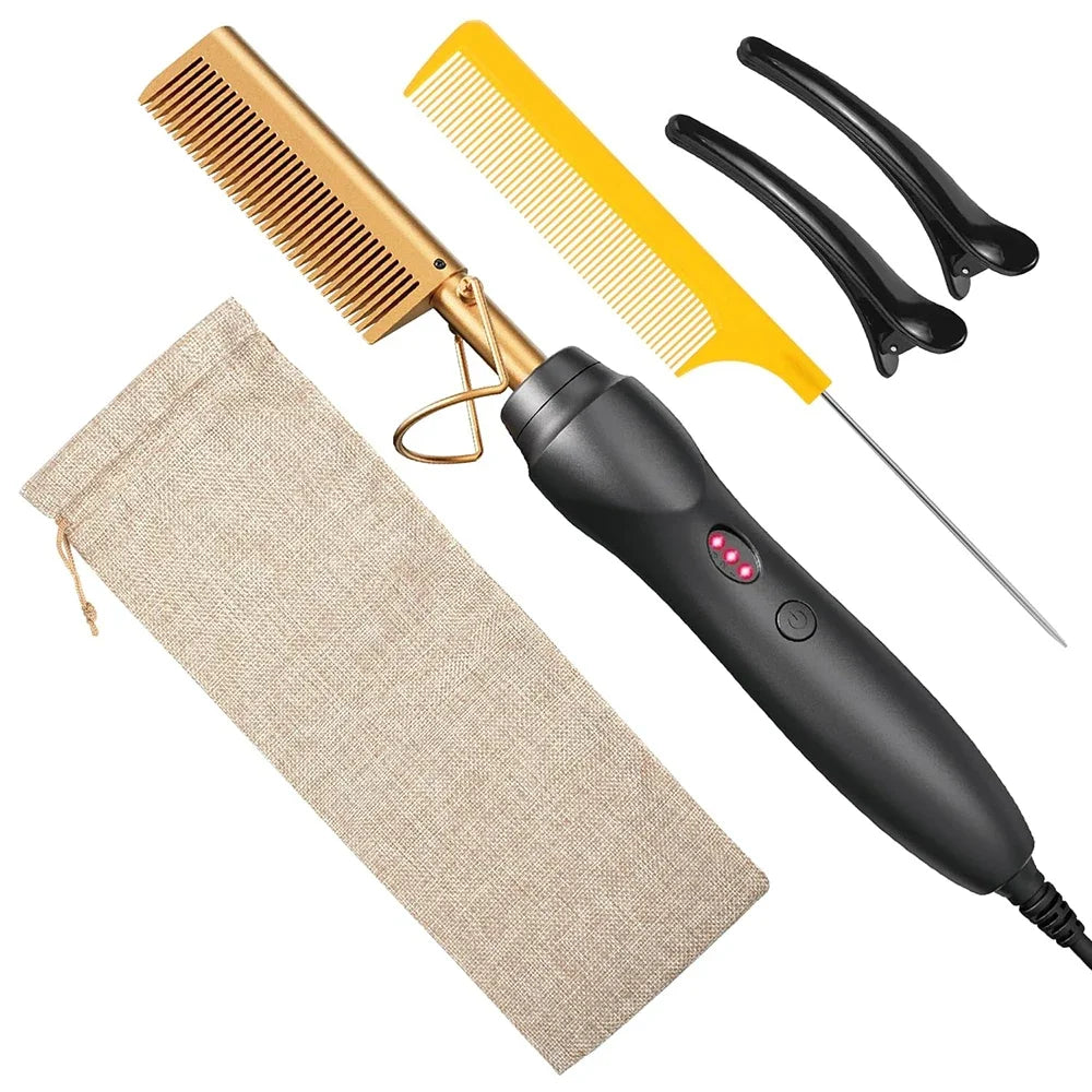 Hot Comb Hair Straightener Ceramic Curling Iron