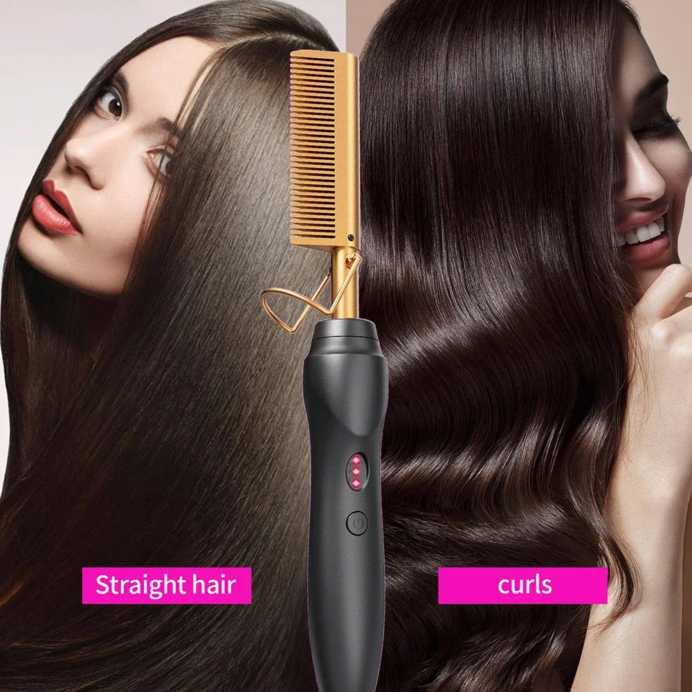 Hot Comb Hair Straightener Ceramic Curling Iron