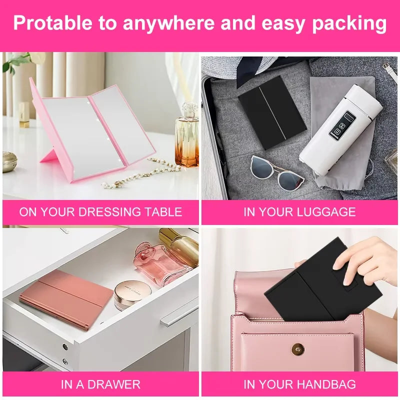 Portable LED Three-Sided Makeup Mirror