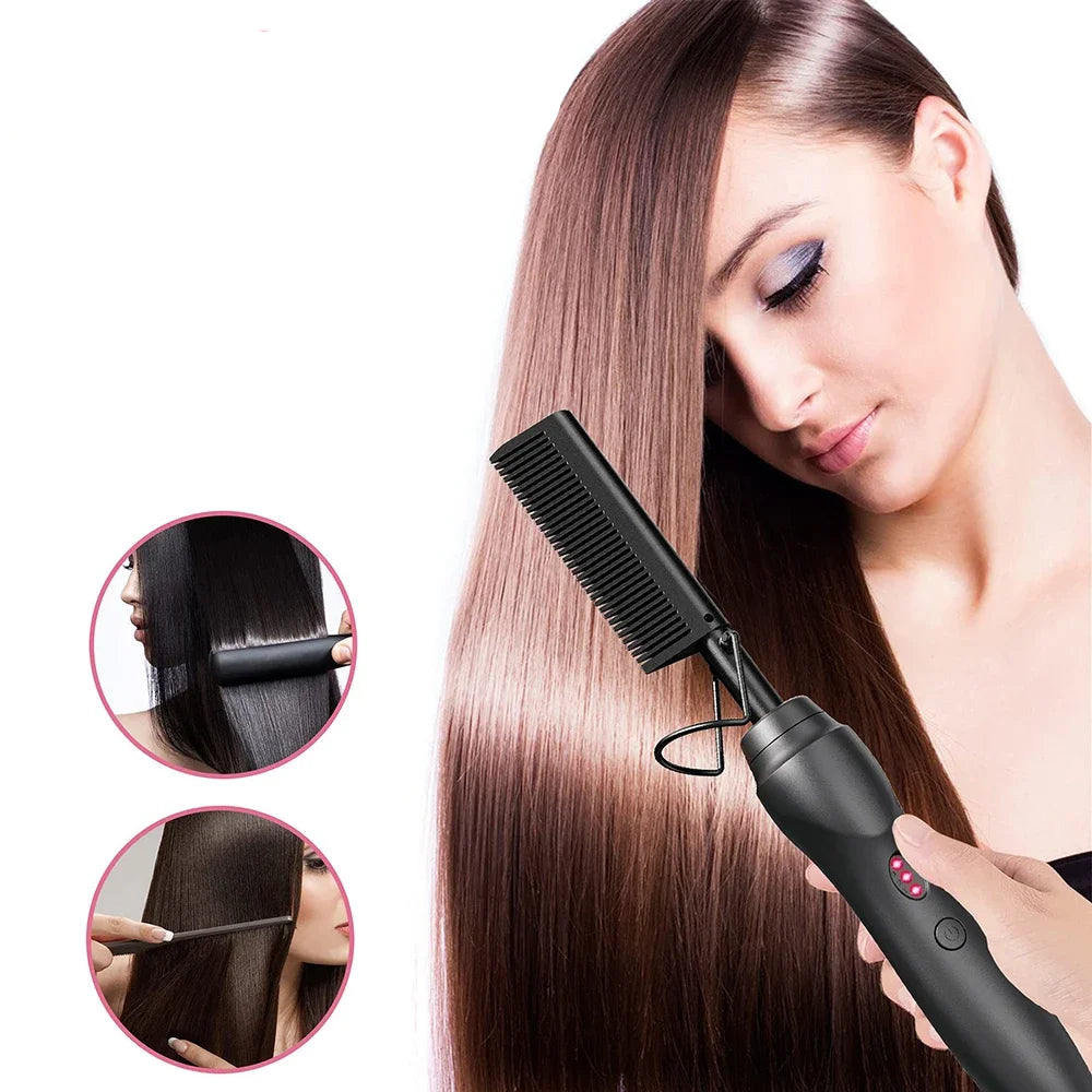 Hot Comb Hair Straightener Ceramic Curling Iron