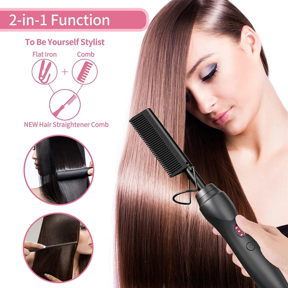Hot Comb Hair Straightener Ceramic Curling Iron