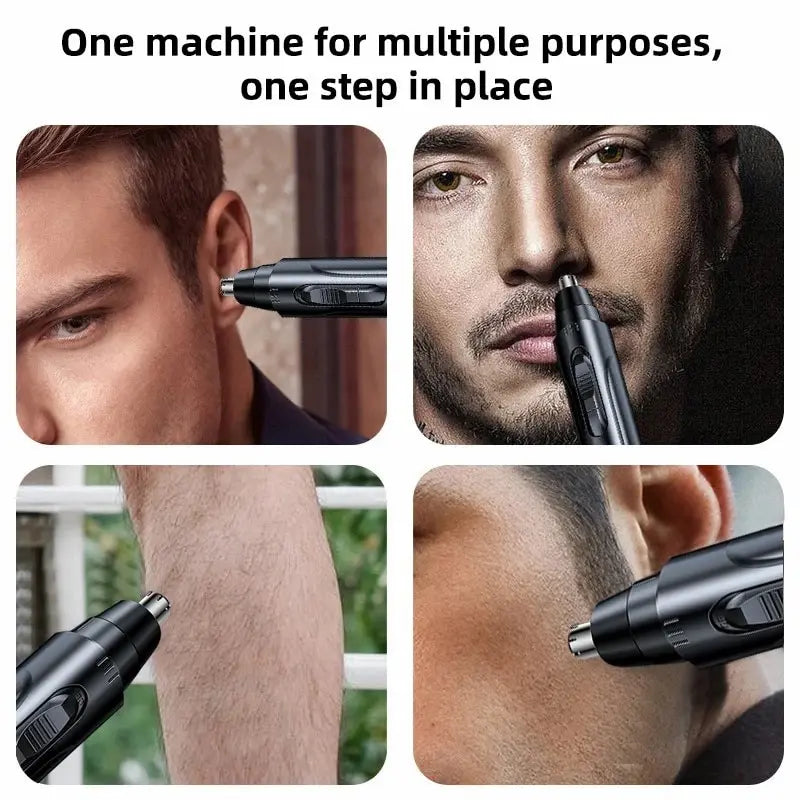 Sleek Black Electric Nose & Ear Hair Trimmer - Professional, Painless Grooming for Men and Women