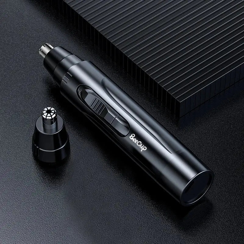 Sleek Black Electric Nose & Ear Hair Trimmer - Professional, Painless Grooming for Men and Women