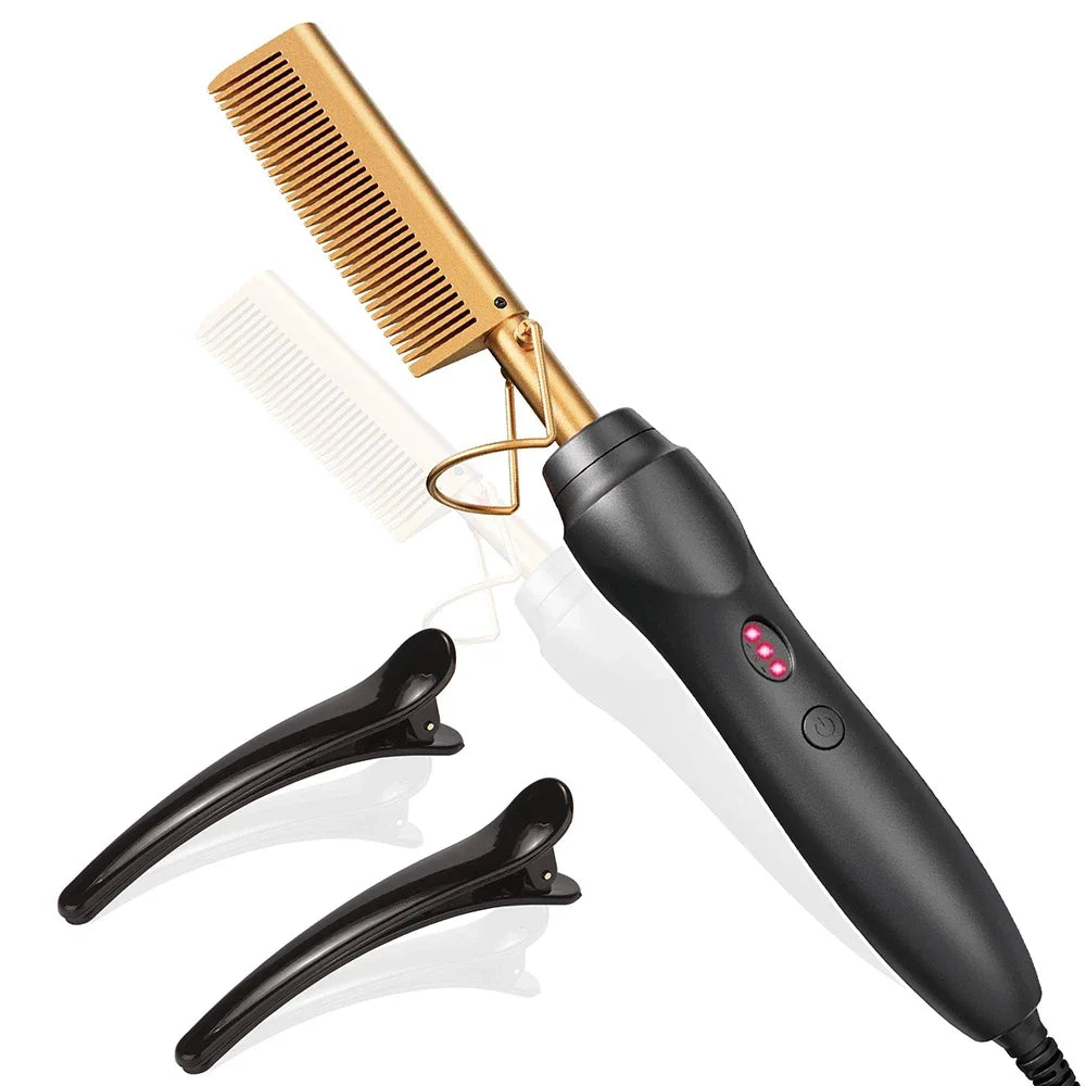Hot Comb Hair Straightener Ceramic Curling Iron