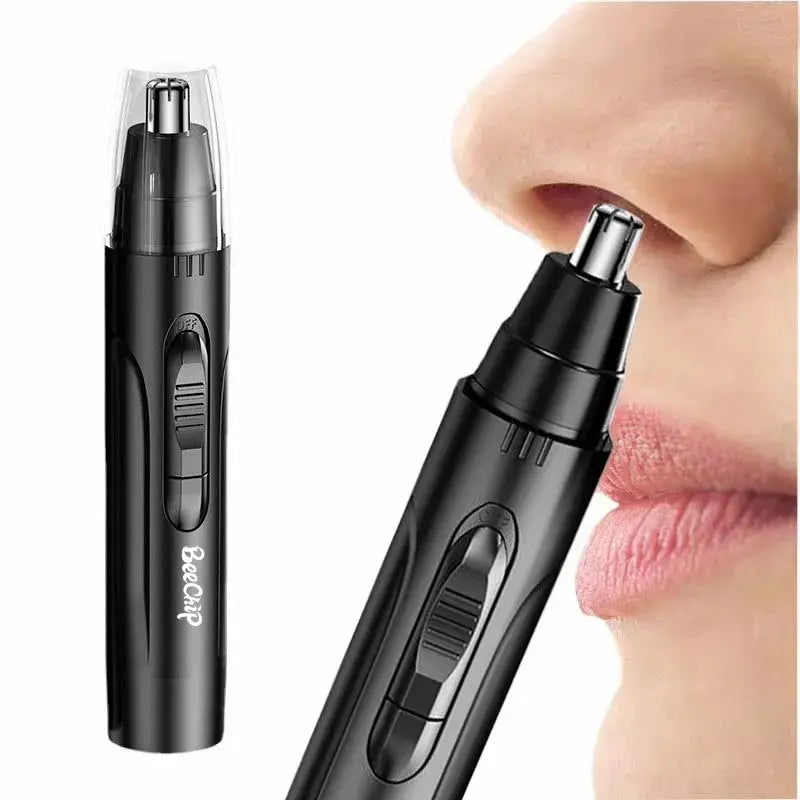 Sleek Black Electric Nose & Ear Hair Trimmer - Professional, Painless Grooming for Men and Women
