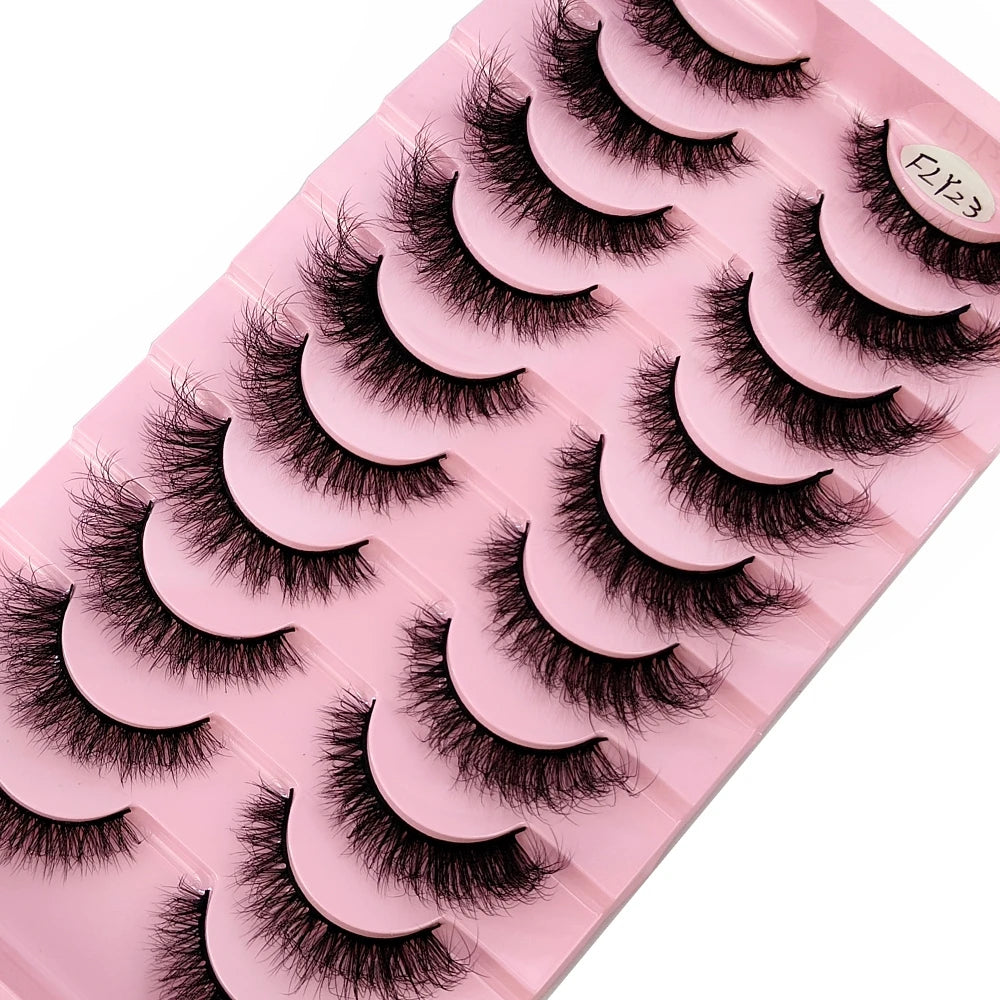 Glamour 10-Pack: 3D Faux Mink Eyelashes - Handcrafted for Natural Nude Elegance