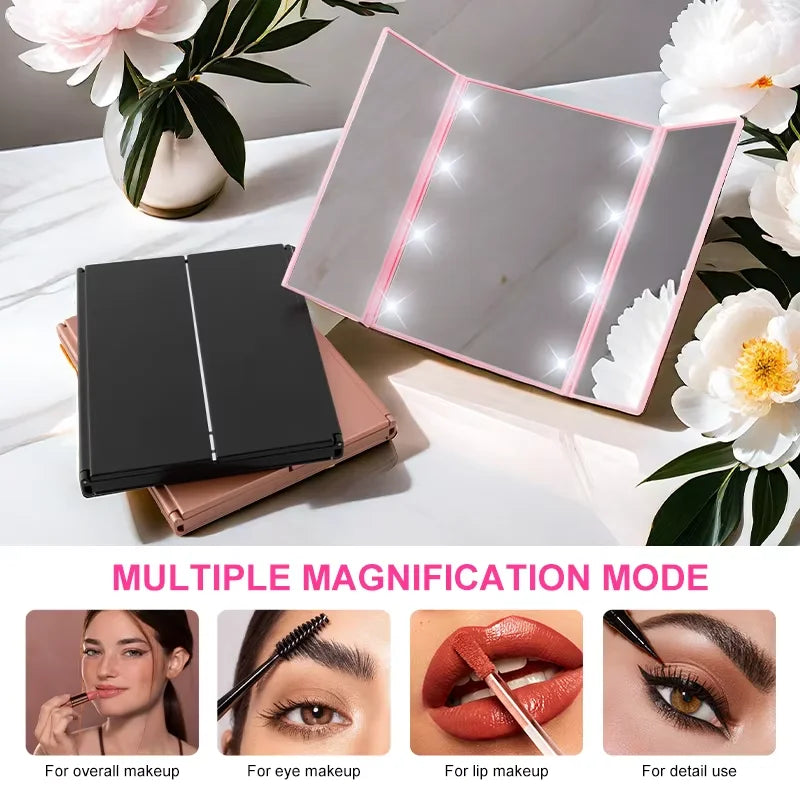 Portable LED Three-Sided Makeup Mirror