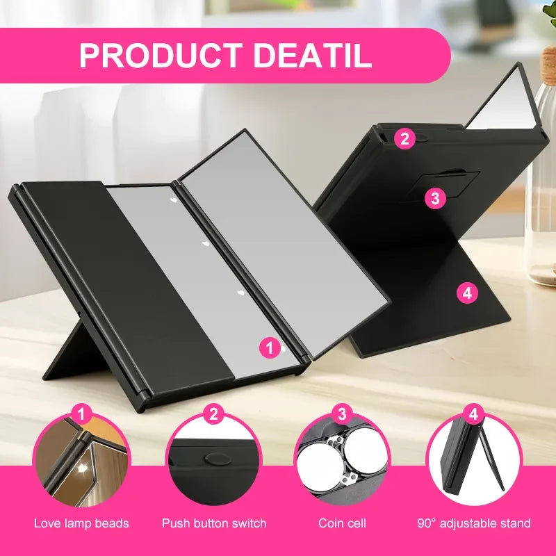 Portable LED Three-Sided Makeup Mirror