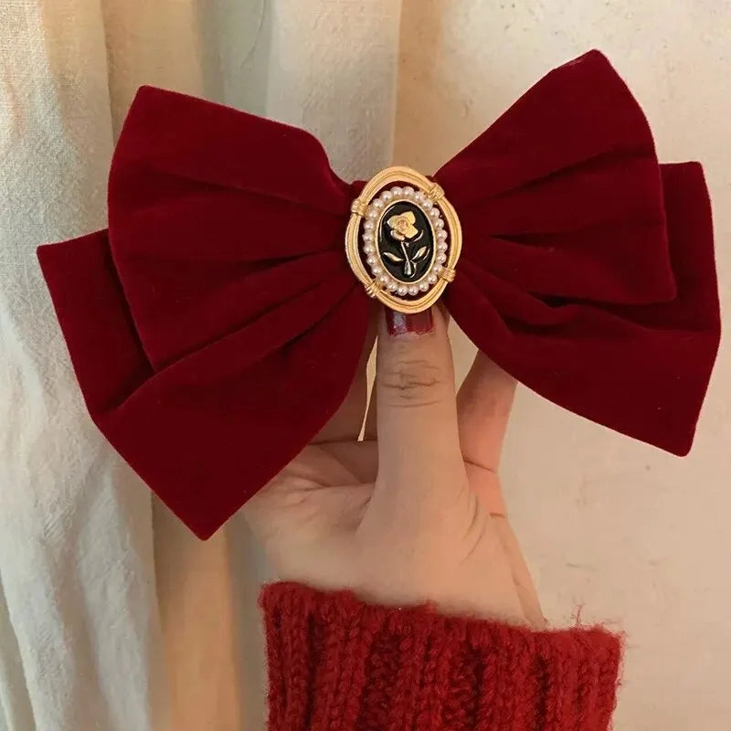 New Black Velvet Bow Hair Pins Elegant Fabric Alloy Roses Hair Clips for Women Fashion Ponytail Barrette Heawear Accessories