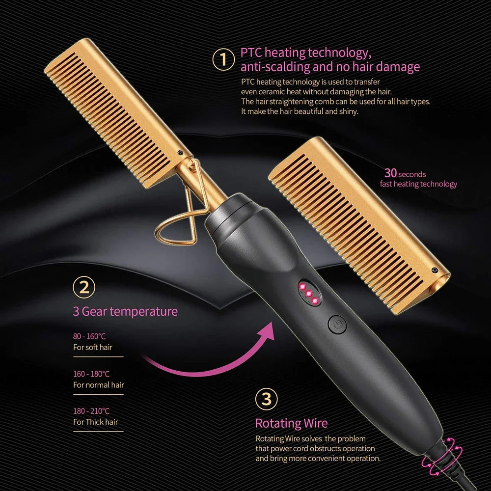 Hot Comb Hair Straightener Ceramic Curling Iron