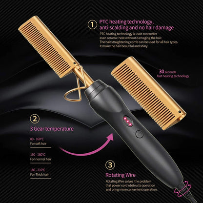 Hot Comb Hair Straightener Ceramic Curling Iron