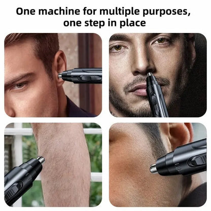 Sleek Black Electric Nose & Ear Hair Trimmer - Professional, Painless Grooming for Men and Women