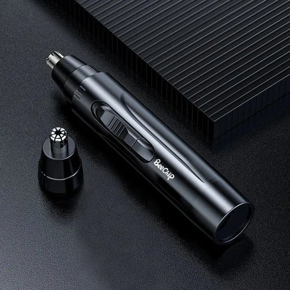 Sleek Black Electric Nose & Ear Hair Trimmer - Professional, Painless Grooming for Men and Women