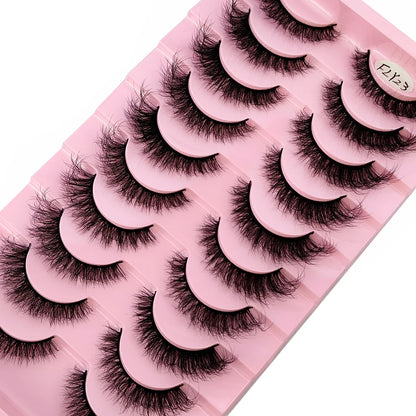 Glamour 10-Pack: 3D Faux Mink Eyelashes - Handcrafted for Natural Nude Elegance