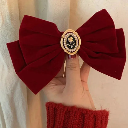 New Black Velvet Bow Hair Pins Elegant Fabric Alloy Roses Hair Clips for Women Fashion Ponytail Barrette Heawear Accessories